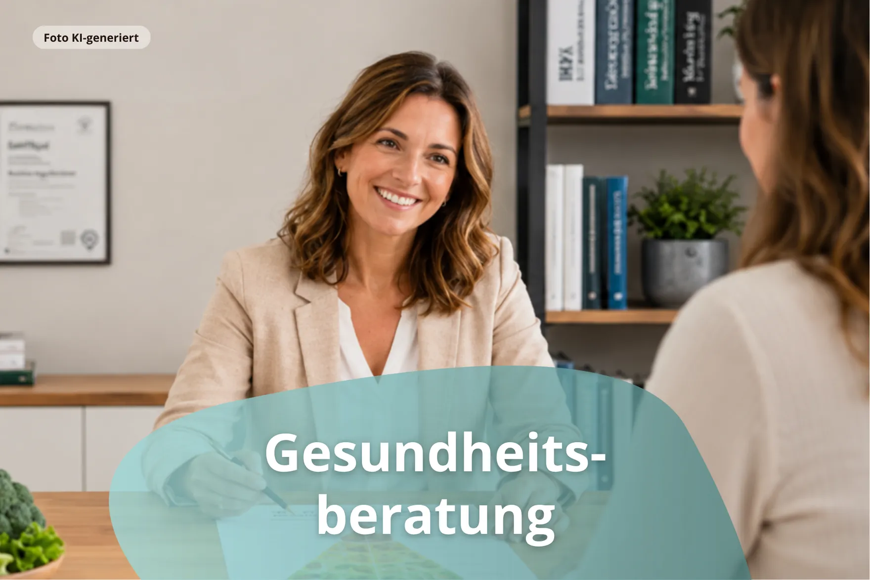 Gesundheitsberaterin im Beratungsgespräch mit einer Kundin zum Thema Ernährung und Gesundheit.